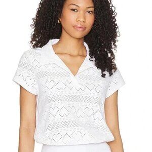 Eleven By Venus Williams XS Devotion Polo Shirt White Heart Eyelet Country Club